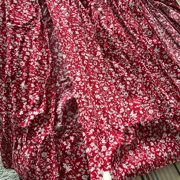 Red Women's Boho Floral Print Off Shoulder Split Long A Line Dress - Picture 2 of 4